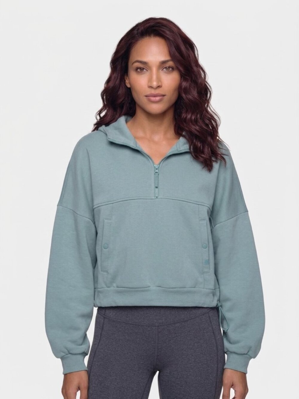 Quarter-Zip Pullover Hoodie in Sage Blue